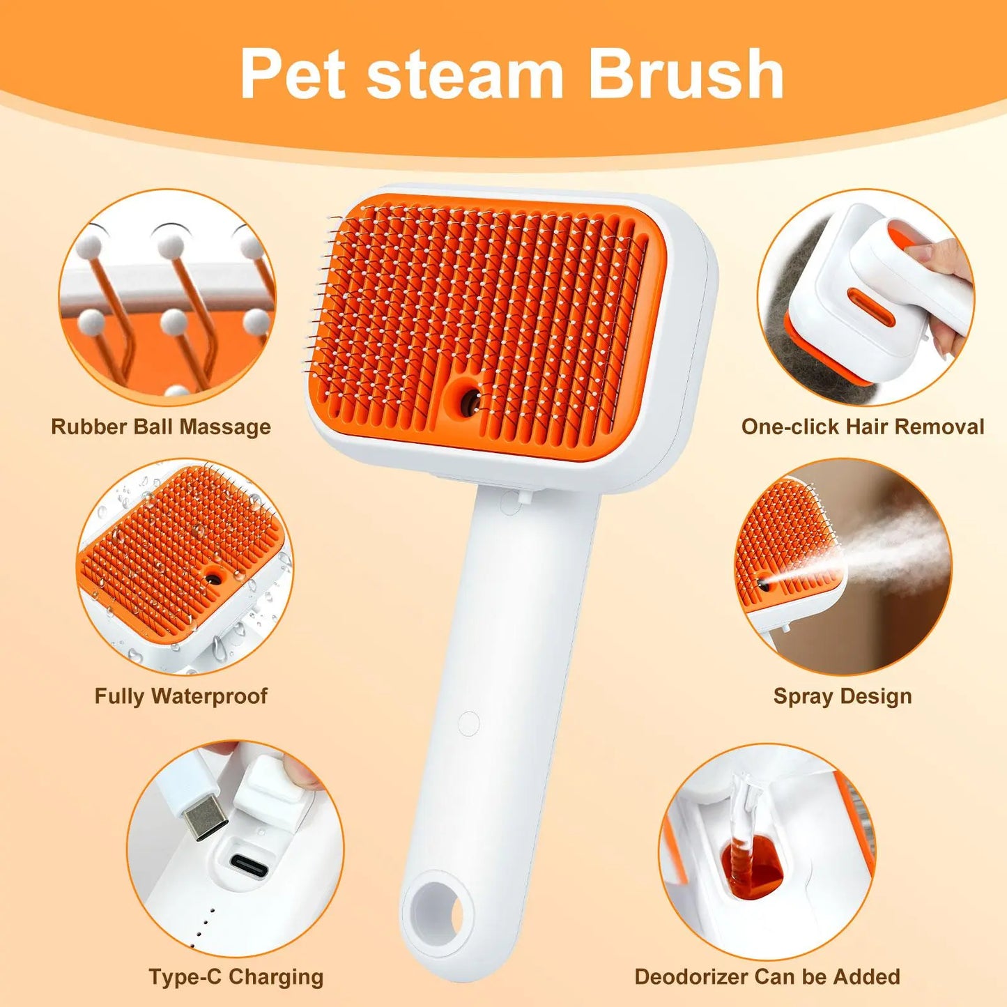 #Summervibes Cat Grooming Brush – Waterproof Steam Deshedding Tool, One-Button Hair Removal Comb for Cats & Dogs, Pet Fur Cleaning & Trimming, Petlovers