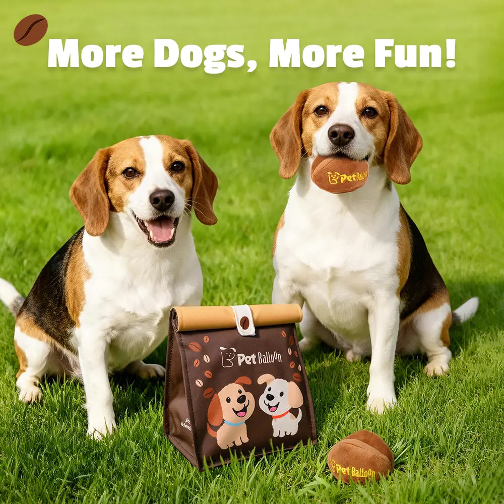 Durable Plush Pet Squeak Toys - Tri-Color Coffee Bean Design with Crinkle Treat Bag for Small and Medium Breeds, Snuffle Treat-Hiding Toys