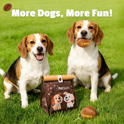 Durable Plush Pet Squeak Toys - Tri-Color Coffee Bean Design with Crinkle Treat Bag for Small and Medium Breeds, Snuffle Treat-Hiding Toys