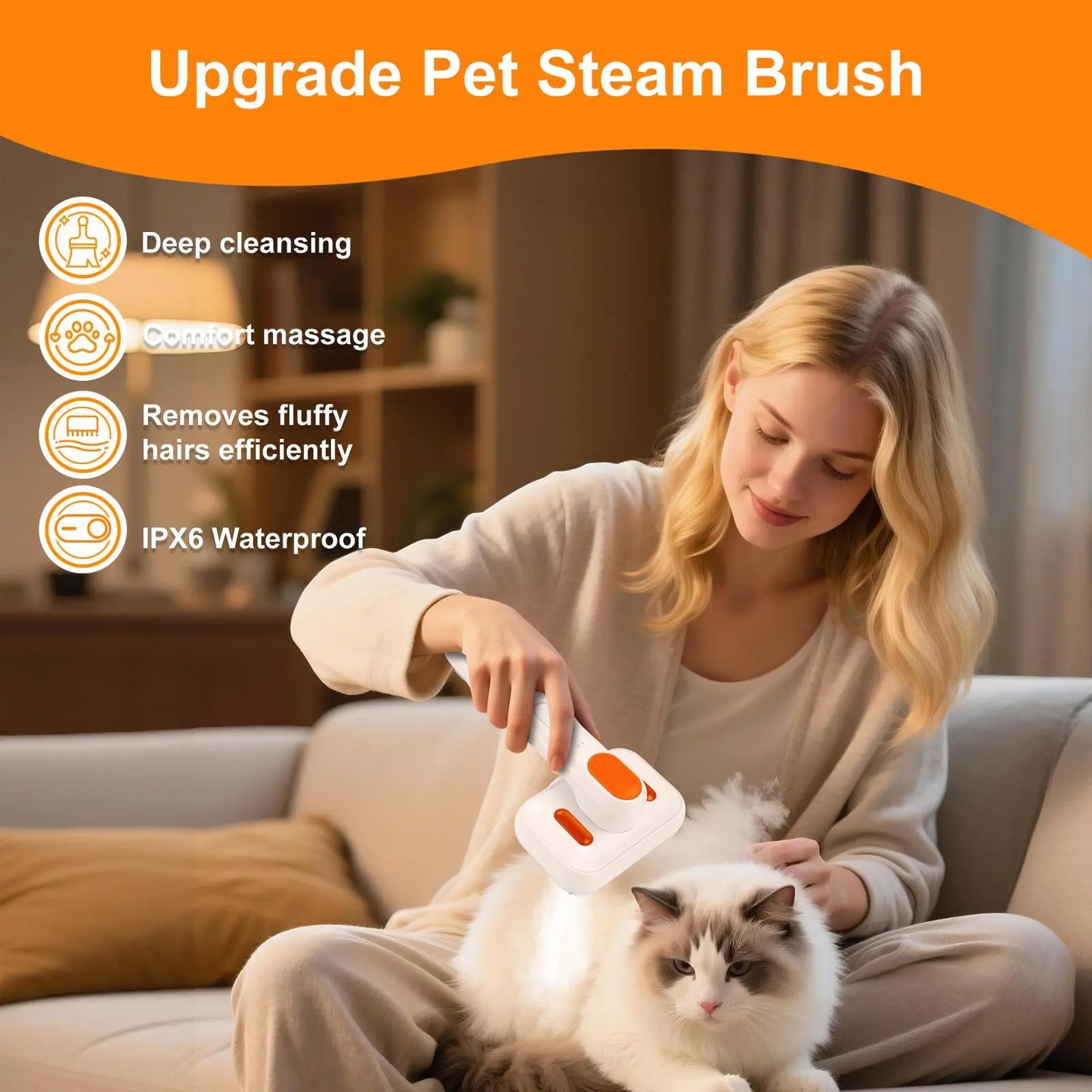 #Summervibes Cat Grooming Brush – Waterproof Steam Deshedding Tool, One-Button Hair Removal Comb for Cats & Dogs, Pet Fur Cleaning & Trimming, Petlovers