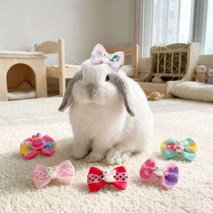 6-Piece Colorful Bunny Hair Bow Clips for Small Pets - Ideal for Dress-Up and Photography