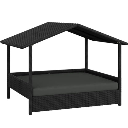 Costoffs Outdoor Elevated Rattan Dog Bed with Canopy and Padded Cushion - Durable Raised Pet House for Backyard, Poolside, and Lawn Use