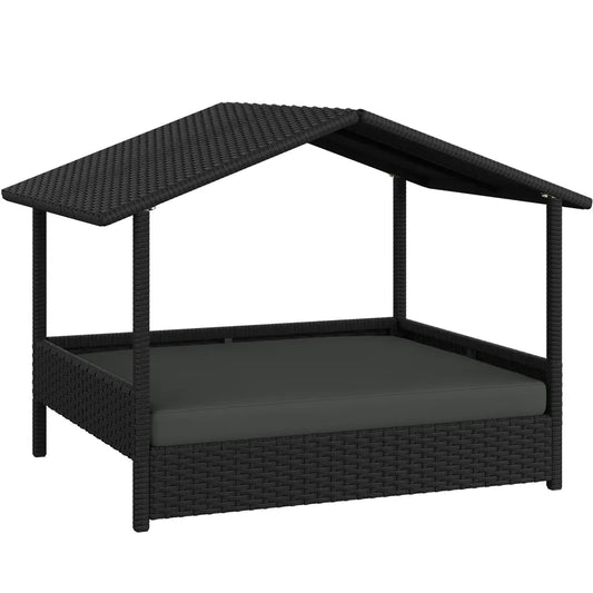 Costoffs Outdoor Elevated Rattan Dog Bed with Canopy and Padded Cushion - Durable Raised Pet House for Backyard, Poolside, and Lawn Use