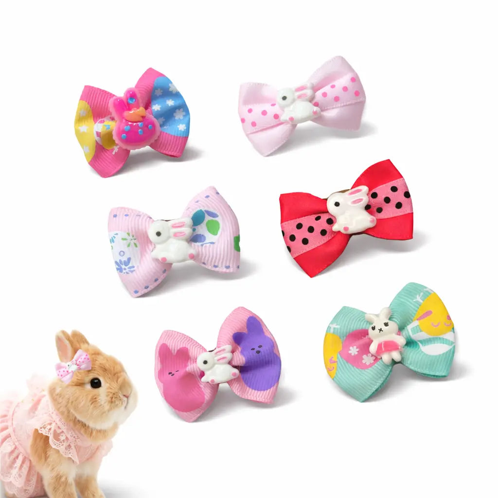 6-Piece Colorful Bunny Hair Bow Clips for Small Pets - Ideal for Dress-Up and Photography
