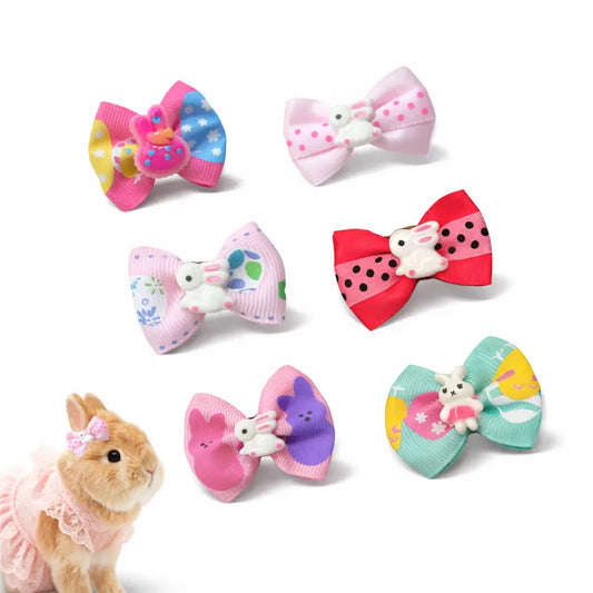 6-Piece Colorful Bunny Hair Bow Clips for Small Pets - Ideal for Dress-Up and Photography