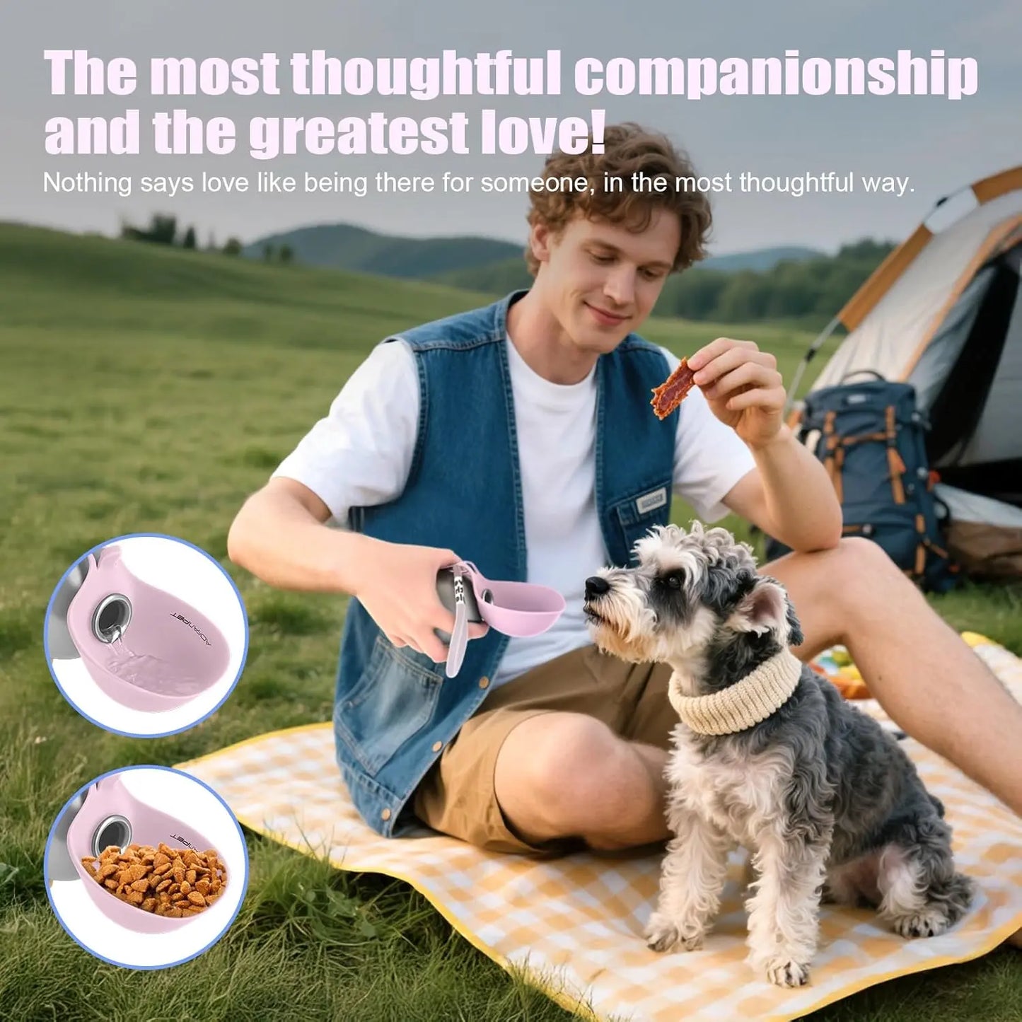 Ihubei Portable Pet Water Bottle with Foldable Food-Grade Silicone Bowl and 304 Stainless Steel Design for Dogs and Cats - Ideal for Travel and Outdoor Activities, 285ml