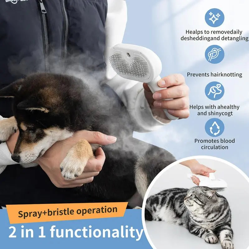 Pet Hair Removal Comb with Spray Function for Odor Elimination - Cat and Dog Grooming Brush