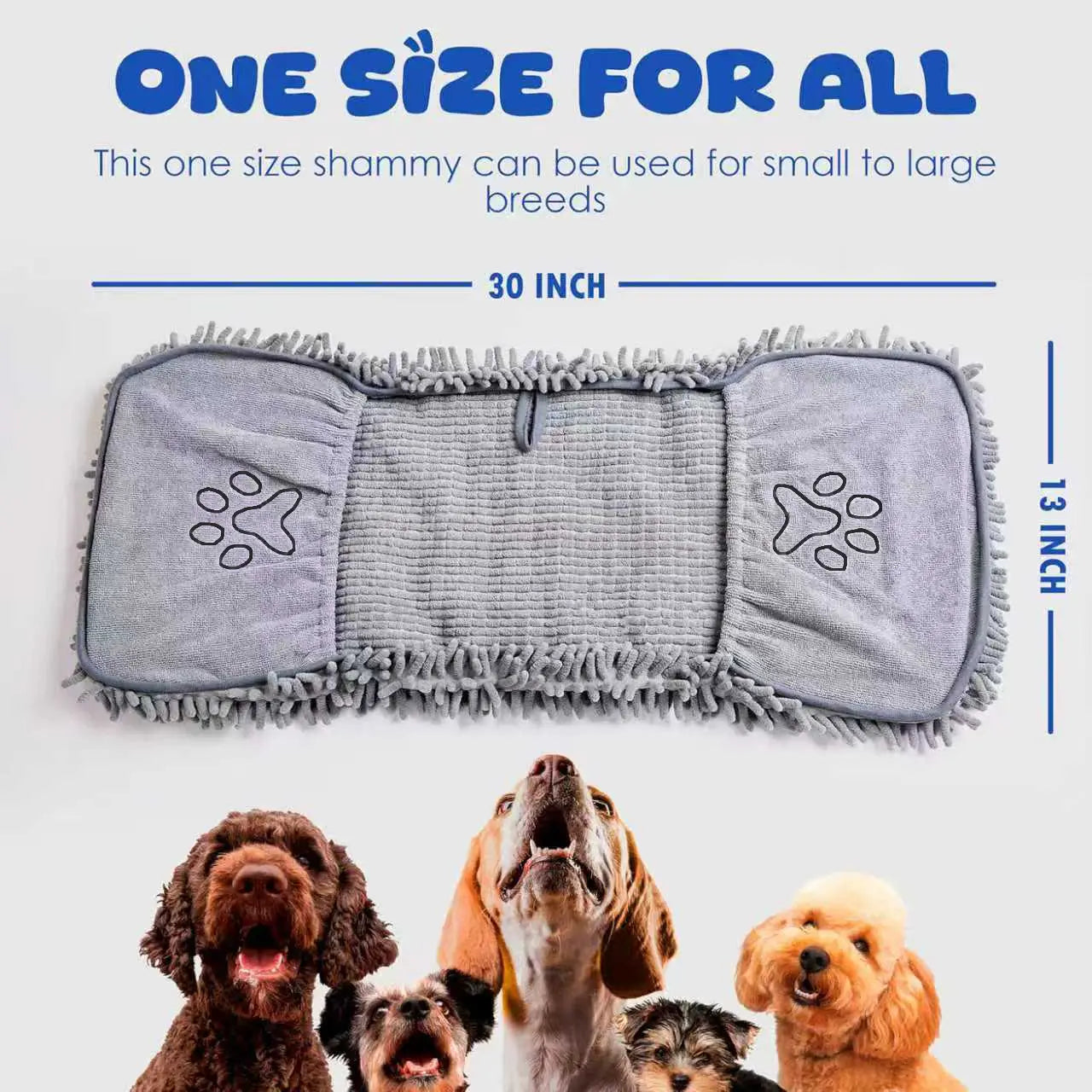 Microfiber Quick-Drying Absorbent Dog Towel with Hand Pockets - Machine Washable for Medium to Large Dogs (30 x 13 inches)