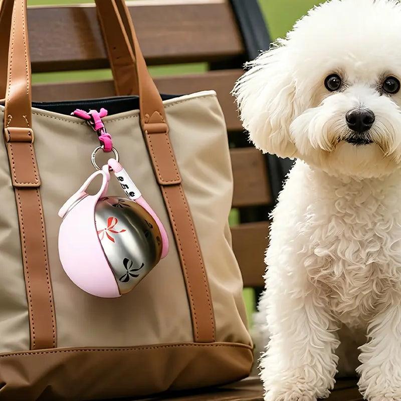 Ihubei Portable Pet Water Bottle with Foldable Food-Grade Silicone Bowl and 304 Stainless Steel Design for Dogs and Cats - Ideal for Travel and Outdoor Activities, 285ml