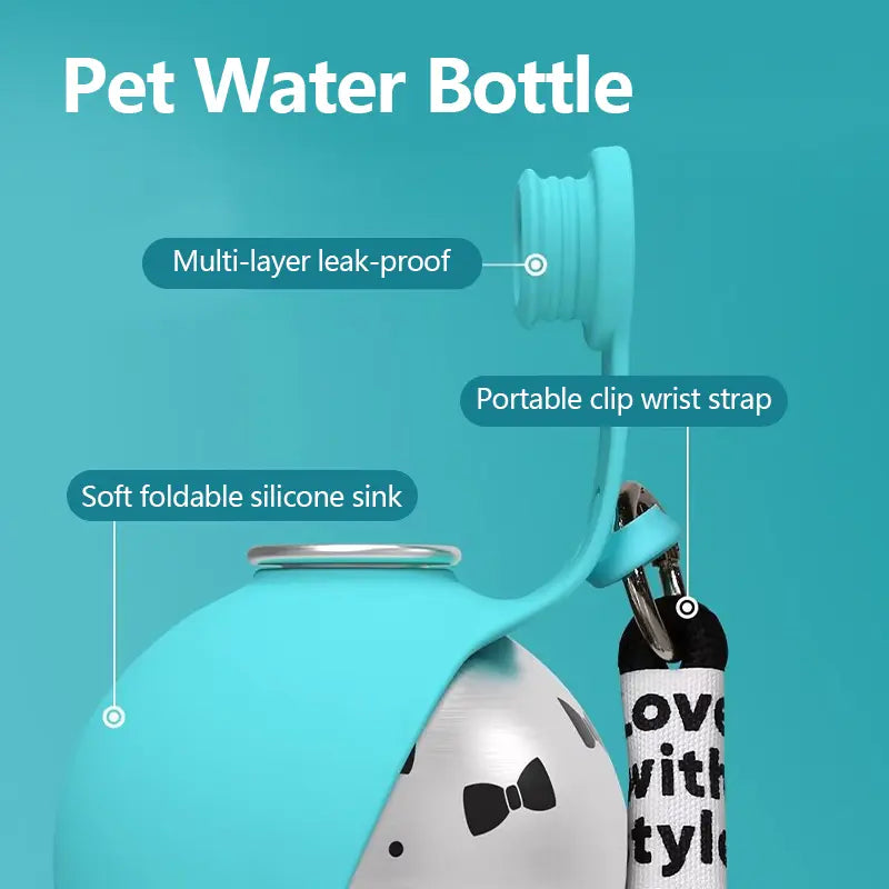 Ihubei Portable Pet Water Bottle with Foldable Food-Grade Silicone Bowl and 304 Stainless Steel Design for Dogs and Cats - Ideal for Travel and Outdoor Activities, 285ml
